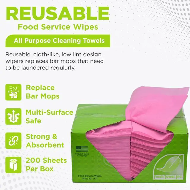 Alt view image 2 of 7 - Fresh Towel Foodservice Reusable Paper Towels - 1/4 Fold, 13 x 20 inches - (1 Case of 200) All Purpose Cleaning Towels (Pink Solid)