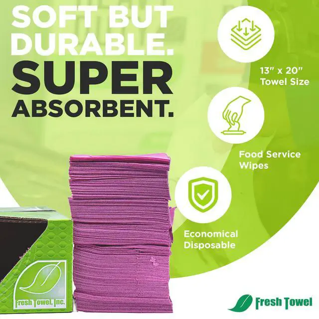 Alt view image 4 of 7 - Fresh Towel Foodservice Reusable Paper Towels - 1/4 Fold, 13 x 20 inches - (1 Case of 200) All Purpose Cleaning Towels (Pink Solid)
