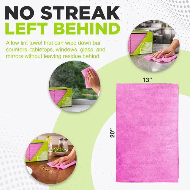 Alt view image 6 of 7 - Fresh Towel Foodservice Reusable Paper Towels - 1/4 Fold, 13 x 20 inches - (1 Case of 200) All Purpose Cleaning Towels (Pink Solid)
