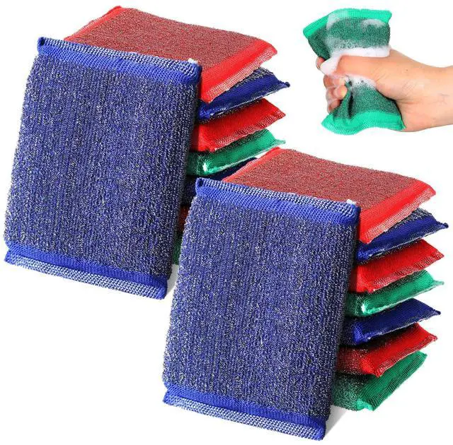 Main image of Steel Wool Scrub Sponges for Kitchen, 16 Pack Non-Scratch Dish Sponges Multipurpose Cleaning Scrubbers for Dishes, Pots, Pans and Hard Stains, Color Random