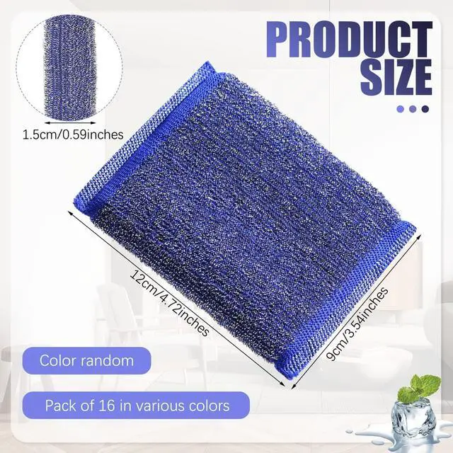 Alt view image 2 of 7 - Steel Wool Scrub Sponges for Kitchen, 16 Pack Non-Scratch Dish Sponges Multipurpose Cleaning Scrubbers for Dishes, Pots, Pans and Hard Stains, Color Random