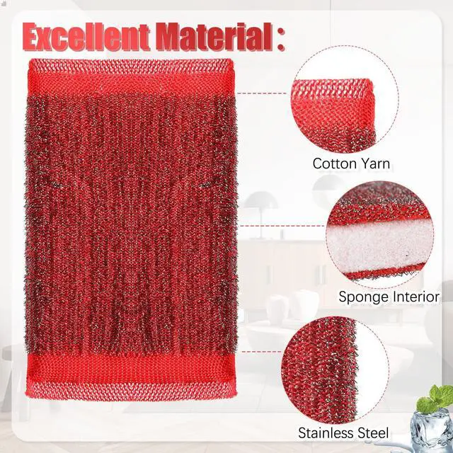 Alt view image 3 of 7 - Steel Wool Scrub Sponges for Kitchen, 16 Pack Non-Scratch Dish Sponges Multipurpose Cleaning Scrubbers for Dishes, Pots, Pans and Hard Stains, Color Random