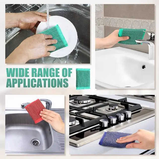 Alt view image 5 of 7 - Steel Wool Scrub Sponges for Kitchen, 16 Pack Non-Scratch Dish Sponges Multipurpose Cleaning Scrubbers for Dishes, Pots, Pans and Hard Stains, Color Random
