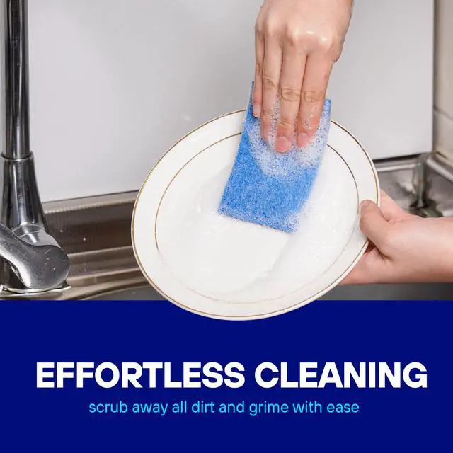 Alt view image 2 of 5 - Scouring Pad 24 Pack - Heavy Duty Scrub Pads for Cleaning Dishes - Non-Scratch Reusable Scrubbing - Blue