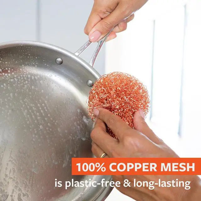 Alt view image 3 of 7 - Completely Copper Scrubbers 3 Pack - Heavy Duty, Rust-Resistant, Kitchen Cleaning, Pots, Pans, Grill, Cast Iron