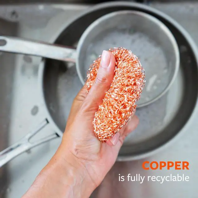 Alt view image 4 of 7 - Completely Copper Scrubbers 3 Pack - Heavy Duty, Rust-Resistant, Kitchen Cleaning, Pots, Pans, Grill, Cast Iron