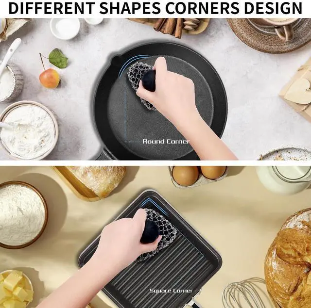 Alt view image 2 of 6 - Cast Iron Scrubber with Handle 316 Dish Cast Cleaner Chainmail Scrubber for Pan Skillet Iron Scrub Brush Steel Wool Scrubber Cleaning Kit (1 Scrub + 1 Scraper)