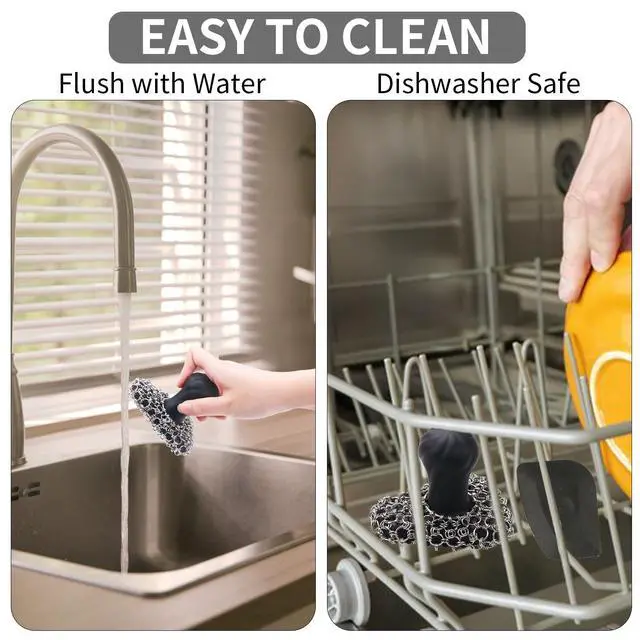 Alt view image 6 of 6 - Cast Iron Scrubber with Handle 316 Dish Cast Cleaner Chainmail Scrubber for Pan Skillet Iron Scrub Brush Steel Wool Scrubber Cleaning Kit (1 Scrub + 1 Scraper)