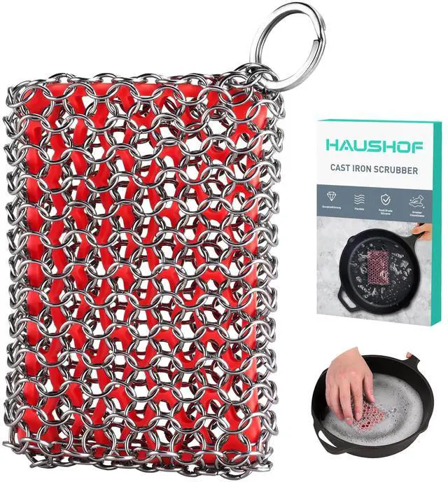 Main image of Cast Iron Scrubber, Chainmail Scrubber with Silicone Core, Premium Chainmail Scrubber Sponge for Skillet, Pan, Dutch Oven