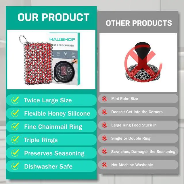 Alt view image 2 of 7 - Cast Iron Scrubber, Chainmail Scrubber with Silicone Core, Premium Chainmail Scrubber Sponge for Skillet, Pan, Dutch Oven