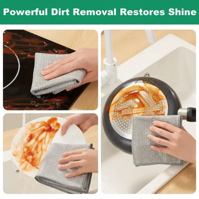 Alt view image 3 of 7 - Multipurpose Non-Scratch Silver Fiber Dishwashing Cloths, Reusable Cleaning Rags, Scrubbing Pads for Dishes, Glass, Stainless Steel - 5 Pack