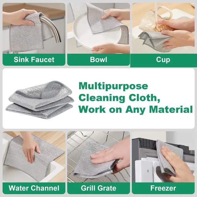 Alt view image 4 of 7 - Multipurpose Non-Scratch Silver Fiber Dishwashing Cloths, Reusable Cleaning Rags, Scrubbing Pads for Dishes, Glass, Stainless Steel - 5 Pack