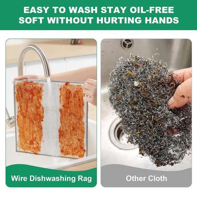 Alt view image 5 of 7 - Multipurpose Non-Scratch Silver Fiber Dishwashing Cloths, Reusable Cleaning Rags, Scrubbing Pads for Dishes, Glass, Stainless Steel - 5 Pack