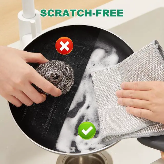 Alt view image 6 of 7 - Multipurpose Non-Scratch Silver Fiber Dishwashing Cloths, Reusable Cleaning Rags, Scrubbing Pads for Dishes, Glass, Stainless Steel - 5 Pack