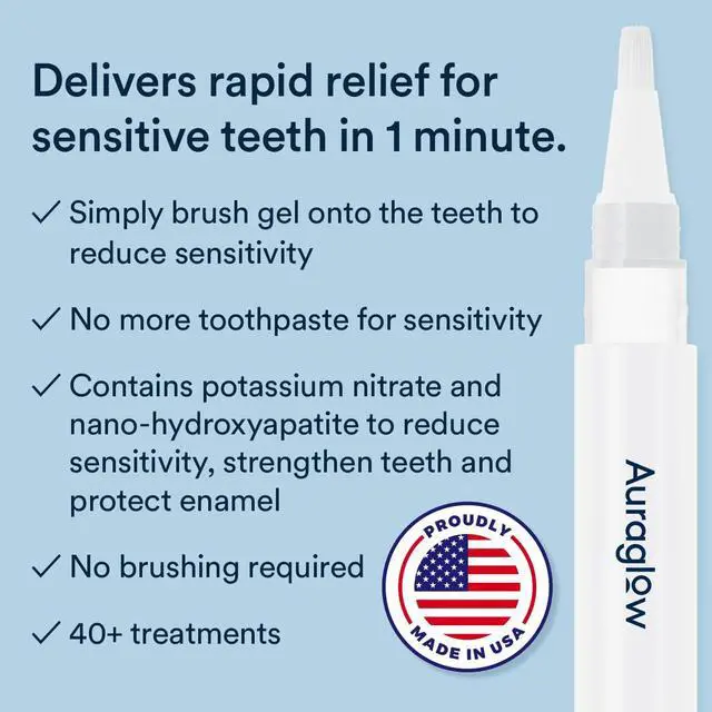 Alt view image 2 of 5 - Auraglow Sensitive Teeth Relief Serum Gel, Reduces Tooth Sensitivity with Potassium Nitrate and Nano Hydroxyapatite, Remineralization Gel, Strengthens Teeth & Protects Enamel, 40+ Treatments, 4ml