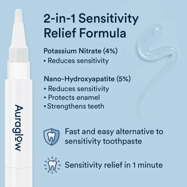 Alt view image 3 of 5 - Auraglow Sensitive Teeth Relief Serum Gel, Reduces Tooth Sensitivity with Potassium Nitrate and Nano Hydroxyapatite, Remineralization Gel, Strengthens Teeth & Protects Enamel, 40+ Treatments, 4ml
