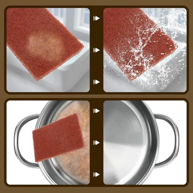 Alt view image 5 of 7 - 12pcs Red Scouring Pads, Heavy Duty Scour Pads Multipurpose Scour Pad Reusable Scrubbing Pads with Anti Grease Technology for Kitchen Scrubber Sink Dish Cleaning Metal Grills
