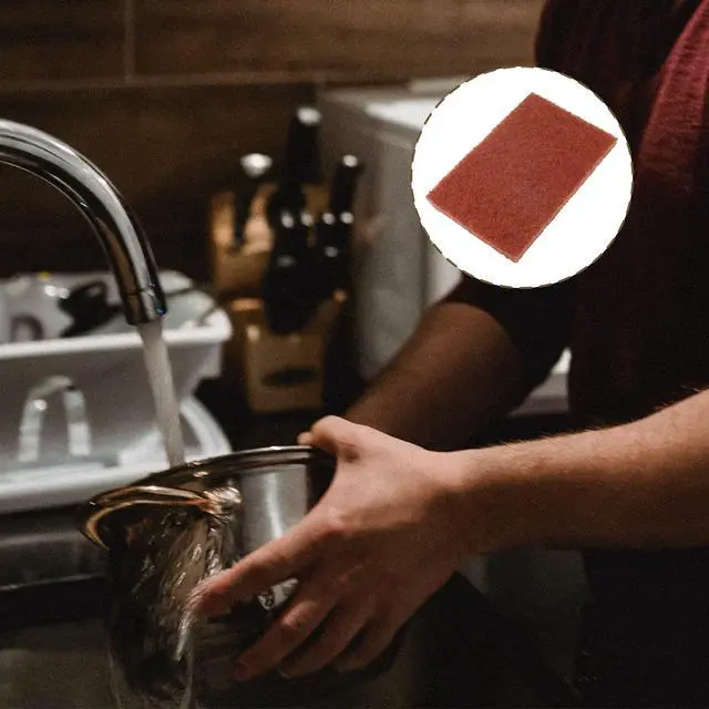 Alt view image 6 of 7 - 12pcs Red Scouring Pads, Heavy Duty Scour Pads Multipurpose Scour Pad Reusable Scrubbing Pads with Anti Grease Technology for Kitchen Scrubber Sink Dish Cleaning Metal Grills
