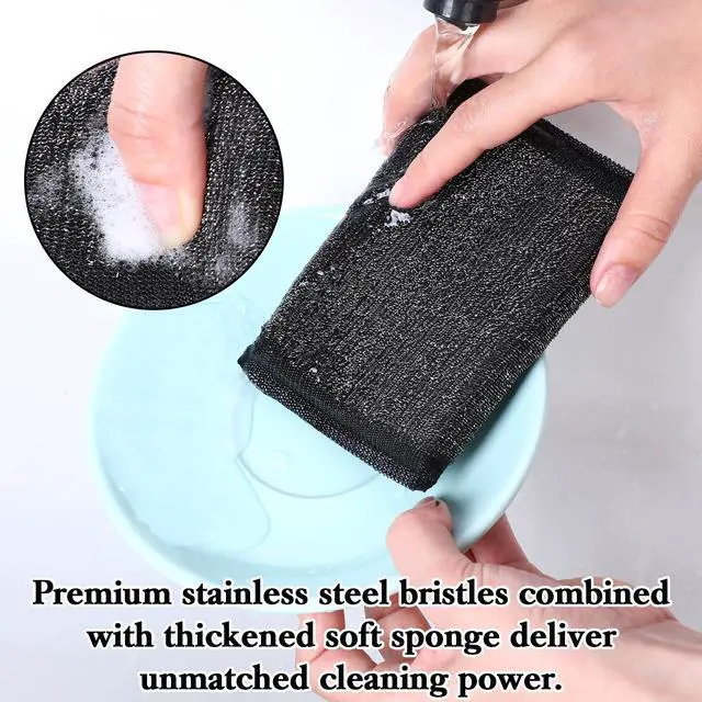 Alt view image 4 of 7 - 6 Pcs Kitchen Sponges, Steel Wool Scrubbing Sponges, Non Scratch Scrubbers, Heavy Duty Reusable Multipurpose Cleaning Sponge for Washing Dishes, Pots, Pans, Household Cleaning
