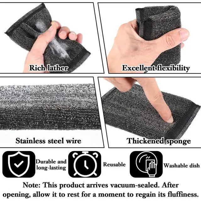 Alt view image 3 of 7 - 6 Pcs Kitchen Sponges, Steel Wool Scrubbing Sponges, Non Scratch Scrubbers, Heavy Duty Reusable Multipurpose Cleaning Sponge for Washing Dishes, Pots, Pans, Household Cleaning
