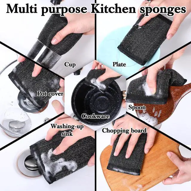 Alt view image 5 of 7 - 6 Pcs Kitchen Sponges, Steel Wool Scrubbing Sponges, Non Scratch Scrubbers, Heavy Duty Reusable Multipurpose Cleaning Sponge for Washing Dishes, Pots, Pans, Household Cleaning