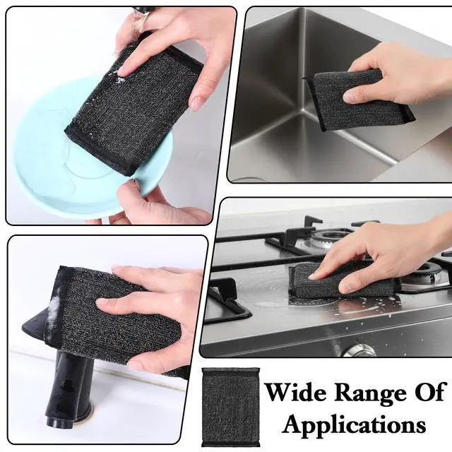 Alt view image 6 of 7 - 6 Pcs Kitchen Sponges, Steel Wool Scrubbing Sponges, Non Scratch Scrubbers, Heavy Duty Reusable Multipurpose Cleaning Sponge for Washing Dishes, Pots, Pans, Household Cleaning