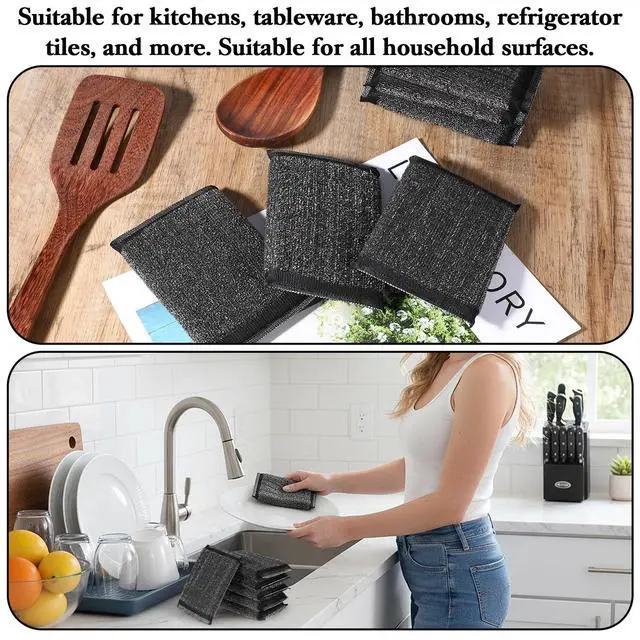 Alt view image 7 of 7 - 6 Pcs Kitchen Sponges, Steel Wool Scrubbing Sponges, Non Scratch Scrubbers, Heavy Duty Reusable Multipurpose Cleaning Sponge for Washing Dishes, Pots, Pans, Household Cleaning