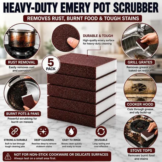 Alt view image 2 of 7 - 5 Powerful Pot Scrubber Cleaning Sponges, Heavy Duty Kitchen Eraser Scouring Pads, Dishwashing Oven Stove Cleaning Sponges, BBQ Grill Scrubbing Dish Cloths