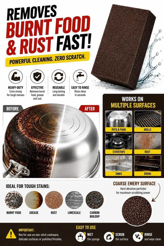 Alt view image 4 of 7 - 5 Powerful Pot Scrubber Cleaning Sponges, Heavy Duty Kitchen Eraser Scouring Pads, Dishwashing Oven Stove Cleaning Sponges, BBQ Grill Scrubbing Dish Cloths