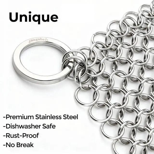 Alt view image 2 of 7 - Cast Iron Cleaner 8"x6" Premium Stainless Steel Chainmail Scrubber Cast Iron Skillet Cleaner for Pan Pot Wok Griddles BBQ Grills Cast Iron Cleaning