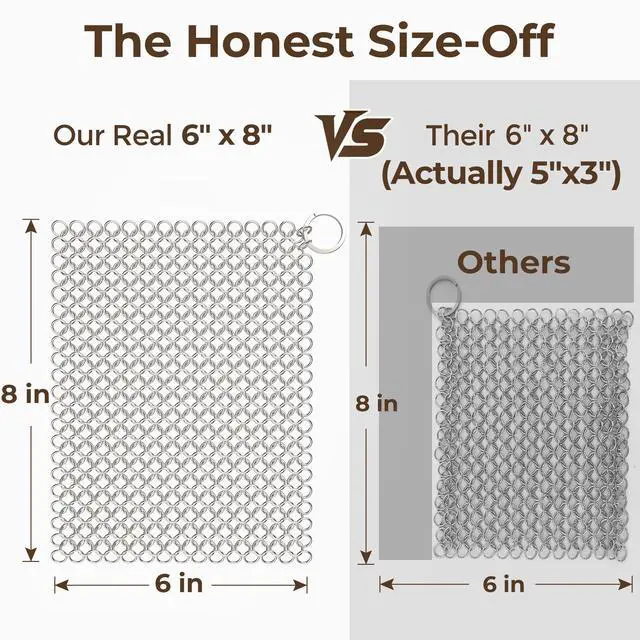 Alt view image 5 of 7 - Cast Iron Cleaner 8"x6" Premium Stainless Steel Chainmail Scrubber Cast Iron Skillet Cleaner for Pan Pot Wok Griddles BBQ Grills Cast Iron Cleaning