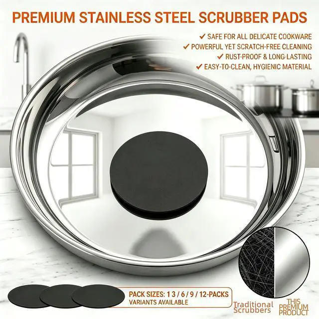 Alt view image 6 of 6 - 3Pcs Steel Sponge for Stainless Steel Surfaces Cookware Pan, Leaves No Scratches, Kitchen Sponge Removes Burnt-On Stains