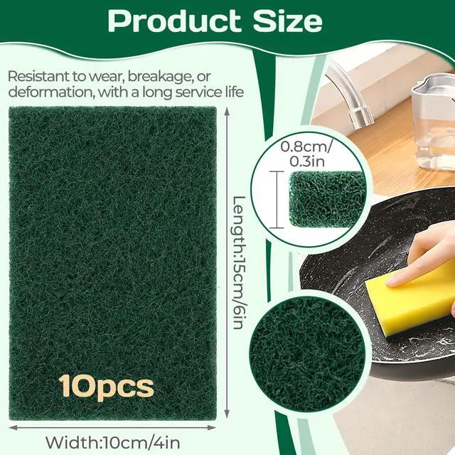 Alt view image 2 of 7 - Heavy Duty Scouring Pad 10Pcs Scouring Pads Green Scrubbing Pads for Heavy Duty Cleaning Scrubbing Pads for Kitchen Bathroom Household Cleaning Dish Scrubber Scrubbing Sponges