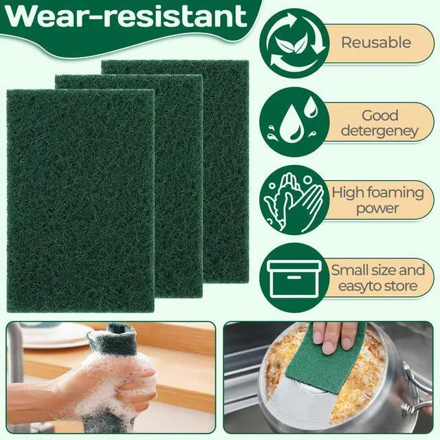 Alt view image 4 of 7 - Heavy Duty Scouring Pad 10Pcs Scouring Pads Green Scrubbing Pads for Heavy Duty Cleaning Scrubbing Pads for Kitchen Bathroom Household Cleaning Dish Scrubber Scrubbing Sponges
