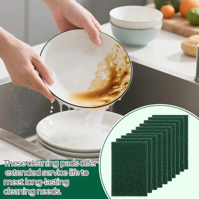 Alt view image 6 of 7 - Heavy Duty Scouring Pad 10Pcs Scouring Pads Green Scrubbing Pads for Heavy Duty Cleaning Scrubbing Pads for Kitchen Bathroom Household Cleaning Dish Scrubber Scrubbing Sponges