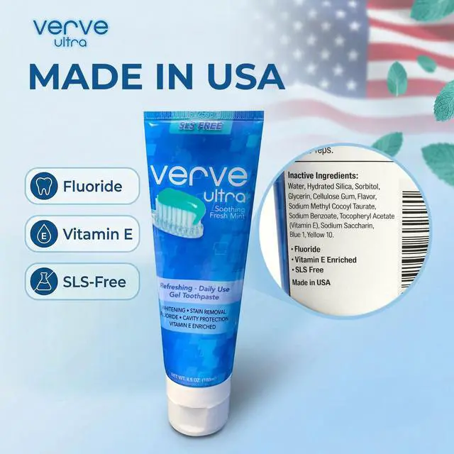 Alt view image 7 of 7 - Ultra SLS-Free Toothpaste with Fluoride Fresh Mint, SLS Free Toothpaste for Daily Use, Vitamin-E Enriched, Cruelty Free Cavity Protection, Made in USA, 4.5 oz