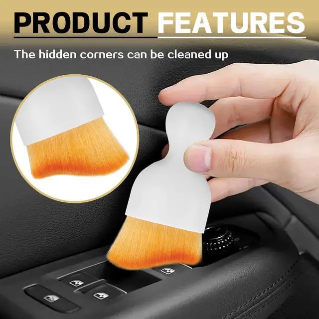 Alt view image 6 of 7 - 1Pcs Auto Soft Hair Brush Advanced Car Interior Detailing Brush for Dashboard Air Vent Gaps Dust Removal and Cleaning, White handle, yellowish-brown bristles