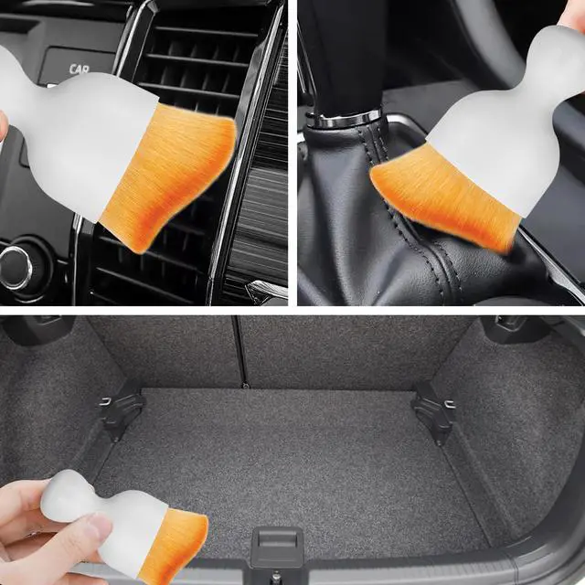 Alt view image 7 of 7 - 1Pcs Auto Soft Hair Brush Advanced Car Interior Detailing Brush for Dashboard Air Vent Gaps Dust Removal and Cleaning, White handle, yellowish-brown bristles