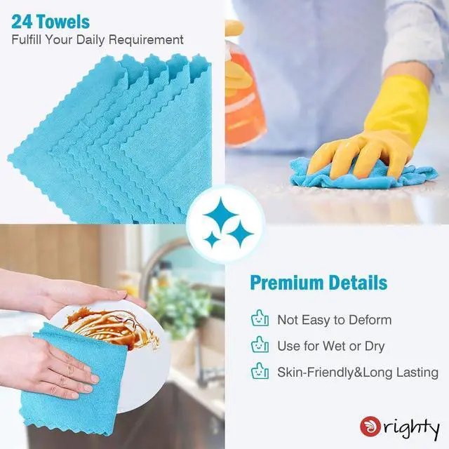 Alt view image 5 of 7 - Microfiber Cleaning Cloth - 24 Pack, Blue Cleaning Rags 12x11 inch