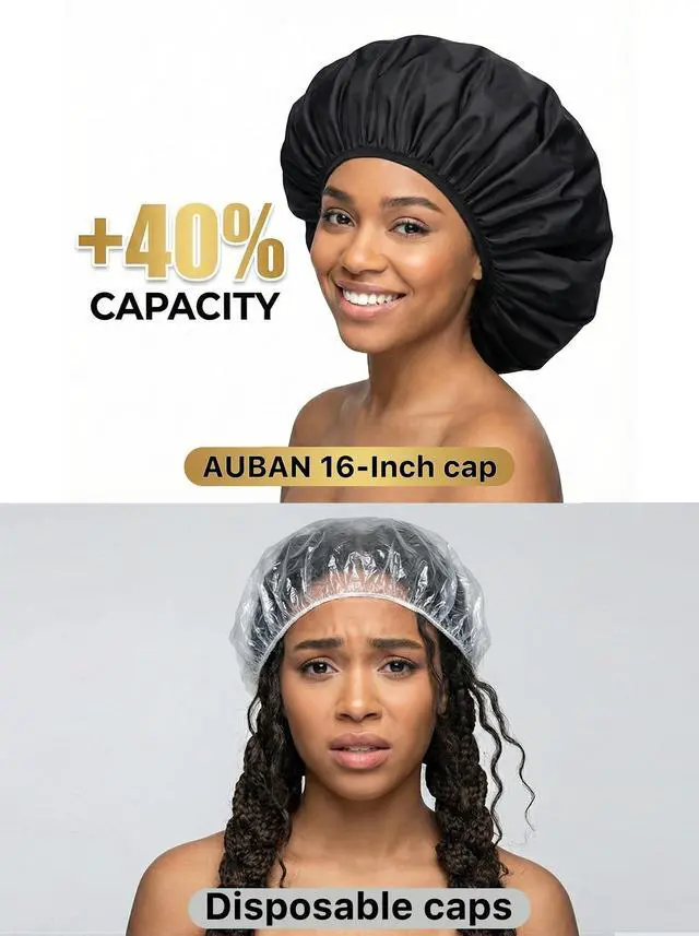 Alt view image 3 of 7 - Extra Large Shower Cap, Double-Layer Waterproof Reusable, XL Satin Lining Shower Bonnet for Women Thick, Long Hair, Locs, Braids(Black)