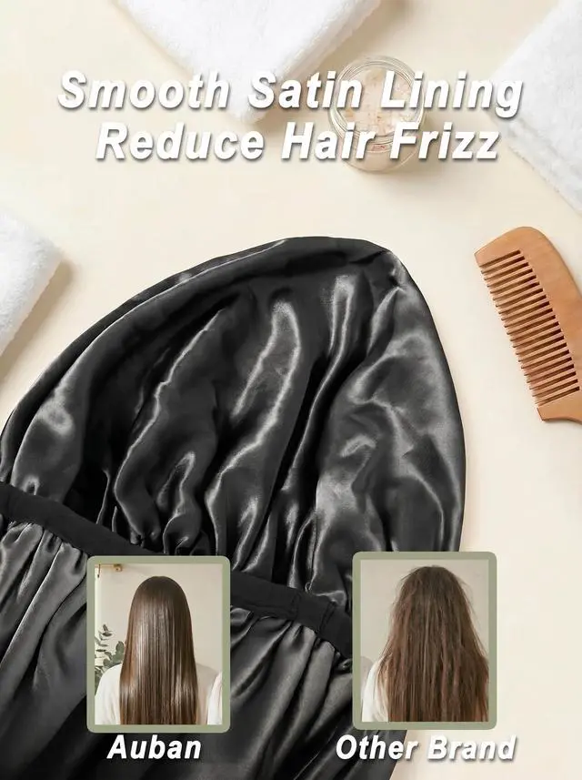 Alt view image 5 of 7 - Extra Large Shower Cap, Double-Layer Waterproof Reusable, XL Satin Lining Shower Bonnet for Women Thick, Long Hair, Locs, Braids(Black)