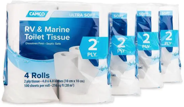 Main image of Camper & RV Toilet Paper - 16-Rolls - 2-Ply Quick Dissolve RV Septic Safe Bath Tissue - Dye & Fragrance Free - 500 Sheets Per Roll (40282)