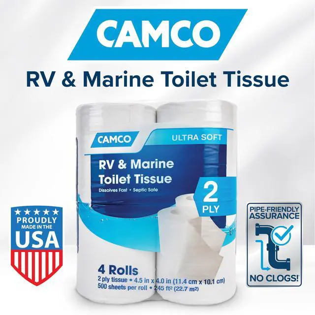 Alt view image 2 of 7 - Camper & RV Toilet Paper - 16-Rolls - 2-Ply Quick Dissolve RV Septic Safe Bath Tissue - Dye & Fragrance Free - 500 Sheets Per Roll (40282)