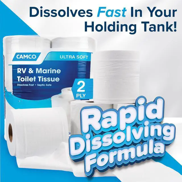 Alt view image 3 of 7 - Camper & RV Toilet Paper - 16-Rolls - 2-Ply Quick Dissolve RV Septic Safe Bath Tissue - Dye & Fragrance Free - 500 Sheets Per Roll (40282)