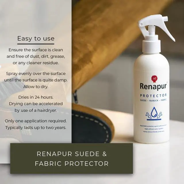 Alt view image 3 of 7 - Renapur Suede, Nubuck, Fabric Waterproofing/Stain Protection Eco-Friendly, Non-Toxic, for Shoes, Boots, Sneakers & Clothing (8.5 fl.oz) - Packaging May Vary