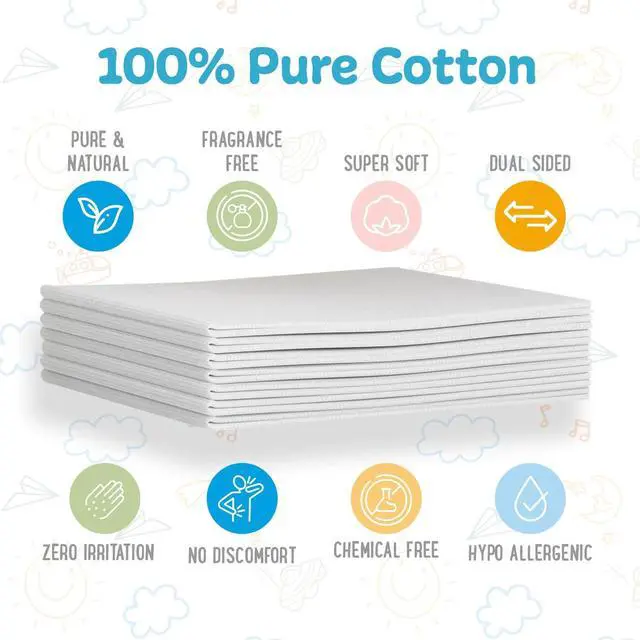 Alt view image 2 of 5 - Disposable Cotton Wash Cloths (50 Pack), Biodegradable, Soft, Thick, Baby Burp Cloths, Unscented, Hypoallergenic Burping Cloth, Sensitive Skin