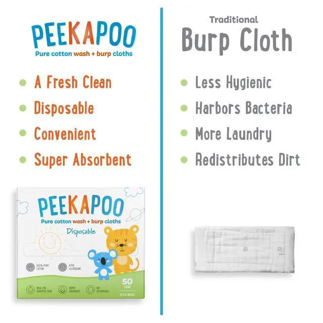 Alt view image 4 of 5 - Disposable Cotton Wash Cloths (50 Pack), Biodegradable, Soft, Thick, Baby Burp Cloths, Unscented, Hypoallergenic Burping Cloth, Sensitive Skin