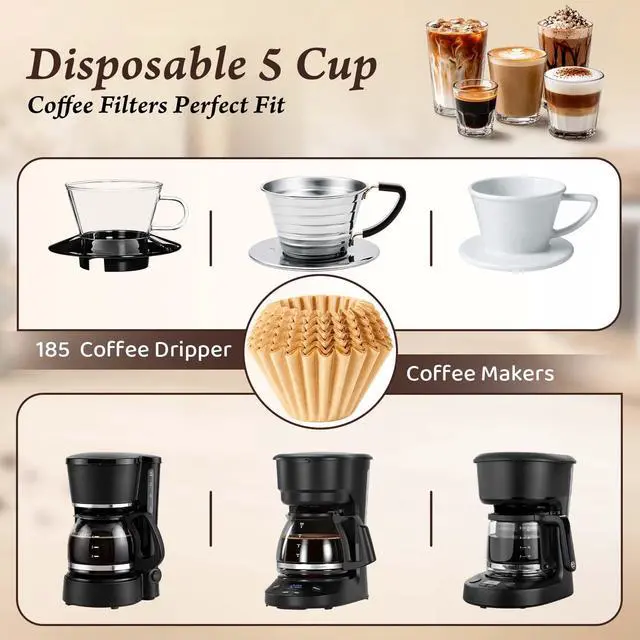Alt view image 6 of 7 - 5 Cup Coffee Filter Compatible with Mr. Coffee Mini Brew, Unbleached Coffee Filters 5 Cup For Drip Coffee Makers, Ideal for Home, Office & Commercial Use, 100 Count, Brown