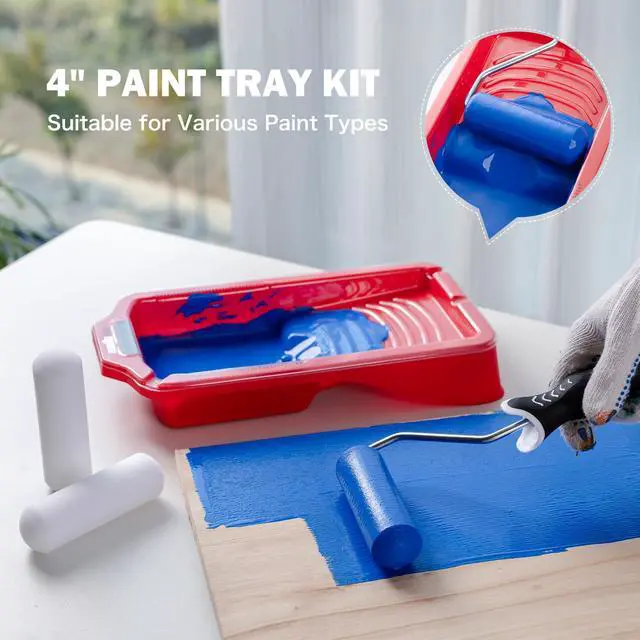 Alt view image 3 of 7 - 4 Inch Foam Paint Roller Kit with Tray, Liners & Brush