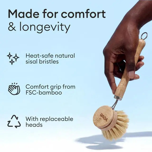 Alt view image 4 of 7 - Bamboo Dish Brush Replacement Heads 4-Pack, Refill Heads with Natural Fiber Bristles for Long-Lasting Use, FSC-Certified Bamboo, Plastic-Free Zero-Waste Kitchen Refill